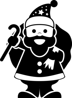 Christmas Santa Claus Character Holding Gifts Bag At His Back With One Hand And A Cane In The Other Vinyl Svg File, Free Vectors File